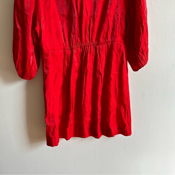 & Other Stories Red Shimmery Puff Sleeves Button Front Dress - Picture 8 of 12